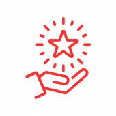 Unterstützung eine Hand mit einem aufsteigenden Stern, rot